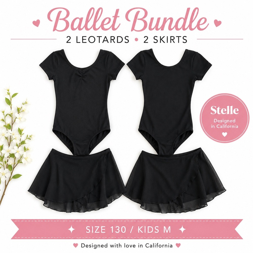 Stelle Girls Ballet Bundle 2 Leotards 2‎ Skirts Black Size 130 Kids M Dancewear
